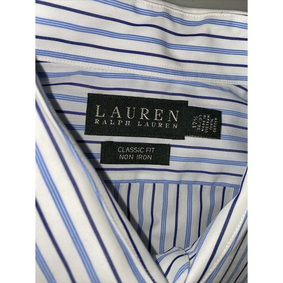 Polo Ralph Lauren Shirt Men's 17 1/2 36/37 Blue Striped Classic Fit Button Up‎ - Picture 9 of 11